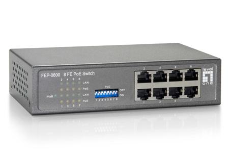 FEP0800 firmy Levelone Jest to 8-portowy przełącznik Fast Ethernet z obsługą PoE, 85 W, 10/100 Mbps,