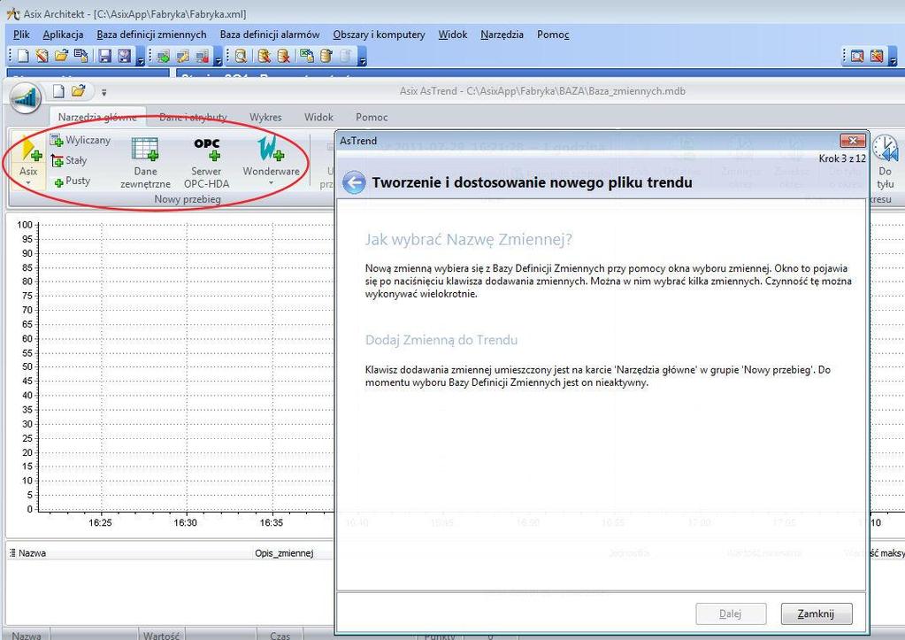 2. Kreator trendów Rysunek: Kreator trendów - dodanie zmiennych. 2.
