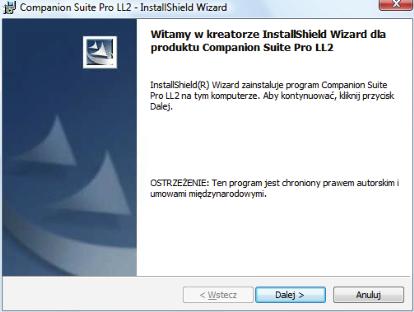 W przeciwnym razie, dwa razy kliknij setup.exe na płycie CD-ROM. 3 Pojawi się ekran zatytułowany COMPANION SUITE PRO LL2.