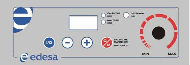 PANEL STERUJĄCY 1. Włącznik / wyłącznik 2. Pokrętło regulatora mocy 3. Przycisk wyboru funkcji GRZANIE / UTRZYMANIE CIEPŁA 4.