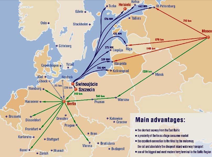 Kürzester Seeweg aus FINNLAND und RUSSLAND nach DEUTSCHAND Hauptvorteile kürzester We vom Ostsee