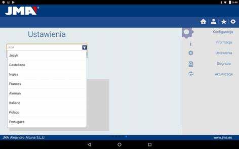 9.2 Zmiana języka Program JMAKeyPro dostępny jest w różnych językach; aby zmienić język, należy przejść do ustawień.