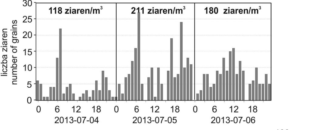 Dobowa dynamika występowania alergennego pyłku traw w Krakowie Rys. 4.