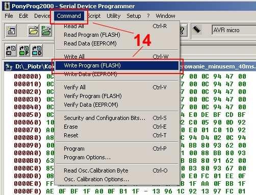 14. Teraz przystępujemy do samego wgrania programu do mikrokontrolera 15.