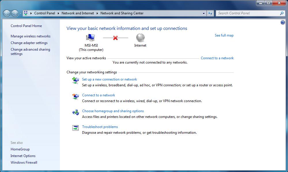 5. Aby nawiązać nowe połączenie sieci WLAN, wybierz pozycję [Set up a new connection or network] (Skonfiguruj nowe