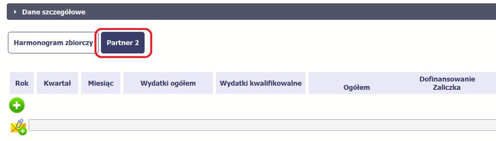 Po wyborze tej funkcji system inicjuje tabelę w sekcji Dane szczegółowe widoczną w niższej części ekranu. Należy przejść do właściwej zakładki (tzn.