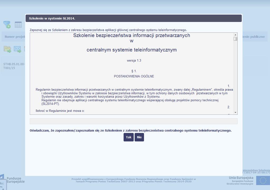 Podczas pierwszego logowania system poprosi Cię o zapoznanie się z regulaminem oraz szkoleniem z zakresu bezpieczeństwa, w tym postanowieniami w zakresie przetwarzania danych osobowych oraz