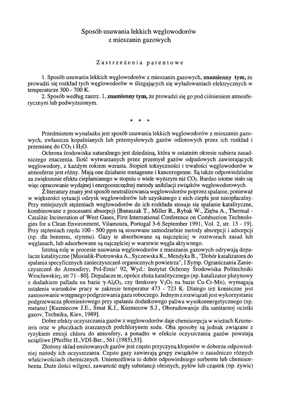Sposób usuwania lekkich węglowodorów z mieszanin gazowych Zastrzeżenia patentowe 1.