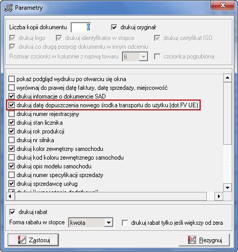 3. Dodano parametr drukuj datę dopuszczenia nowego środka transportu do użytku.