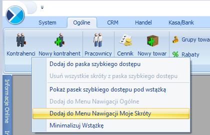 Rys 7. Dodawanie do paska szybkiego dostępu Gdy dodamy będzie to wyglądało tak: i będzie zawsze widoczne w pasku. 1.