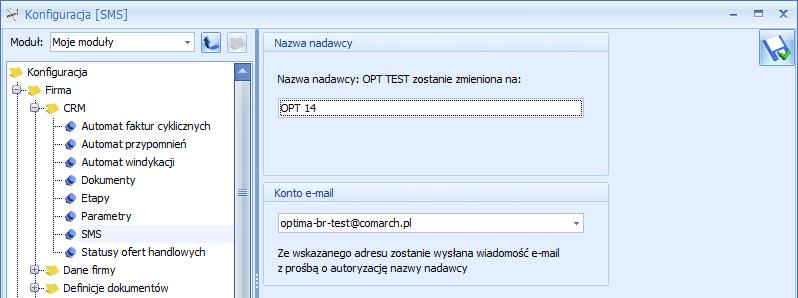 Zmiana nazwy nadawcy: W przypadku, gdy użytkownik chce zmienić istniejącą nazwę nadawcy może to zrobić korzystając z przycisku Zmień nazwę nadawcy.