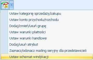 Formularz kontrahenta Windykacja należności Lista kontrahentów seryjne ustawianie schematu windykacji Z poziomu listy (menu Ogólne/ Kontrahenci) możliwe