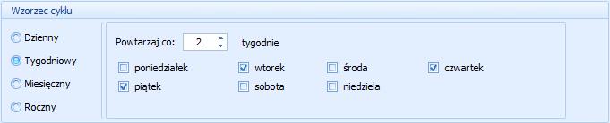 999) ma być powtarzane dane zadanie. Można tutaj również określić, w jakie konkretnie dni tygodnia ma być ono wykonywane, przy czym przynajmniej jeden dzień musi być wybrany.