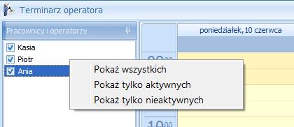 Jeśli w bazie nie ma archiwalnych pracowników oraz nieaktywnych operatorów to po wybraniu Pokaż tylko nieaktywnych pojawi się komunikat: Rys 48.