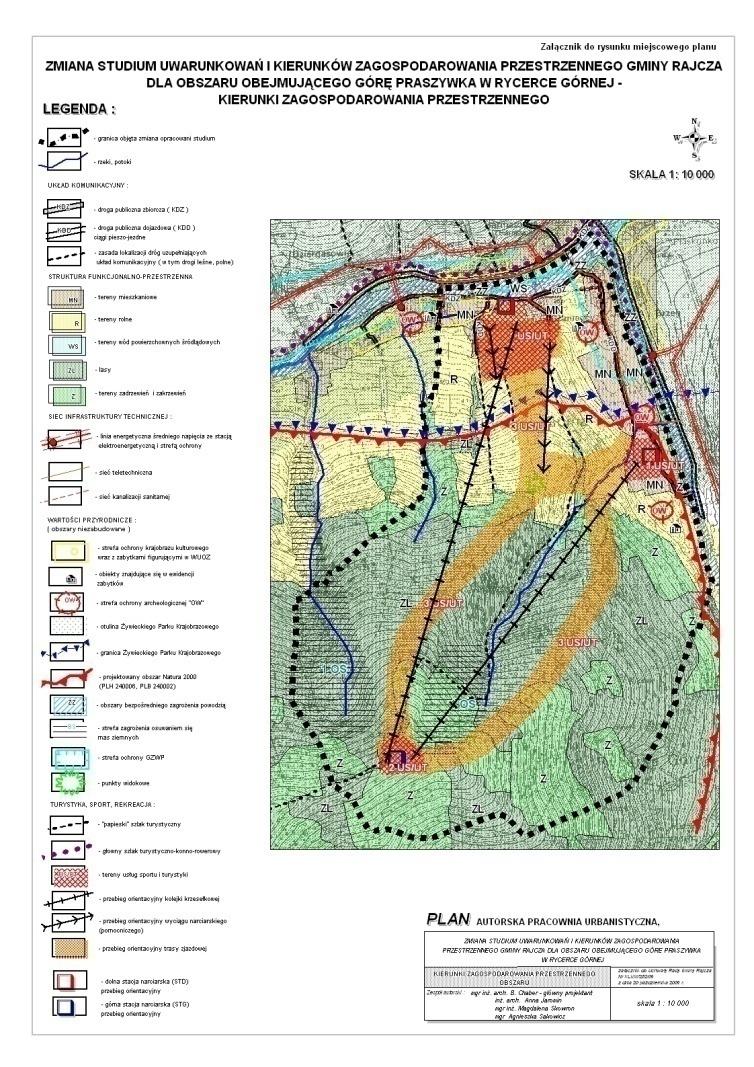 Kierunki zagospodarowania przestrzennego Rysunek przedstawia uszczegółowiony plan umiejscowienia czterech wyciągów krzesełkowych na zboczu Praszywki Wielkiej.