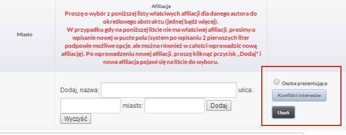 Autorzy w panelu pojawiają się dodani wcześniej autorzy przypadku klinicznego.