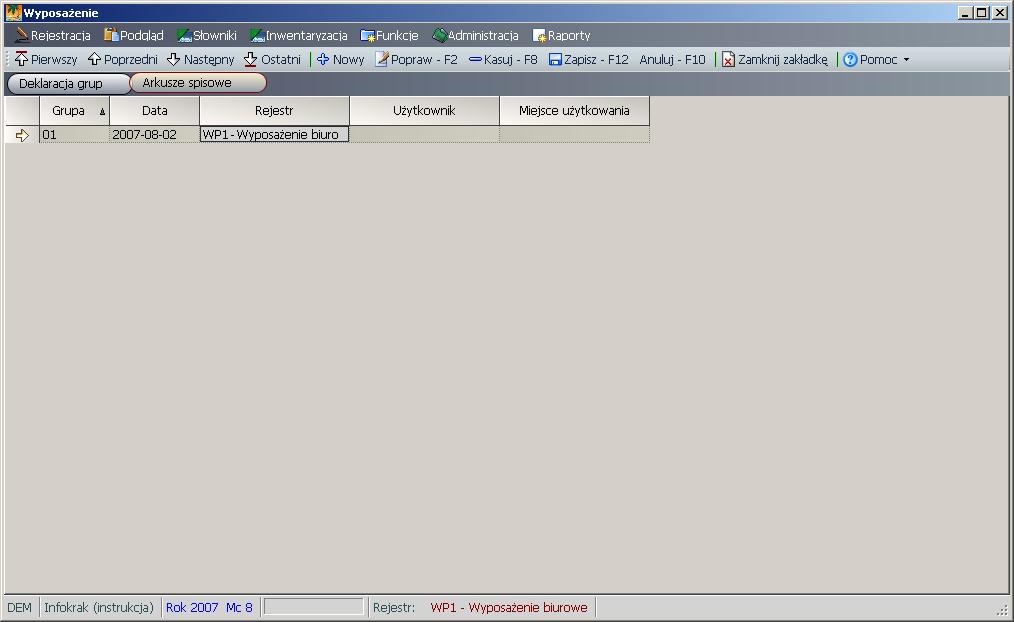 Grupa grupa arkuszy spiswych Data data przeprwadzenia inwentaryzacji Rejestr rejestr wypsażenia, na którym ma być przeprwadzna inwentaryzacja Użytkwnik użytkwnik, dla któreg ma zstać przeprwadzna