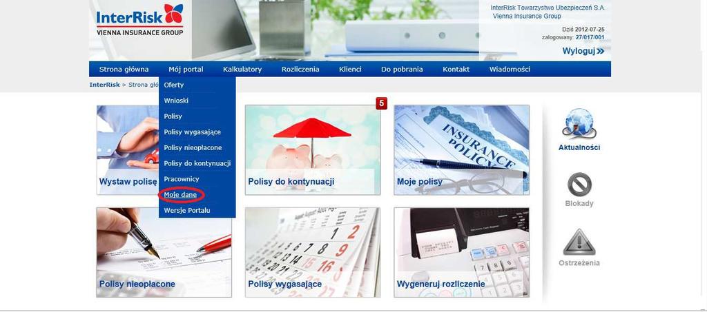 Logowanie W celu zalogowania do portalu należy na stronie logowania w polu login wpisać swój numer agenta, a w polu hasło wpisać hasło otrzymane od przełożonego lub Dyrektora Oddziału (aby uniknąć