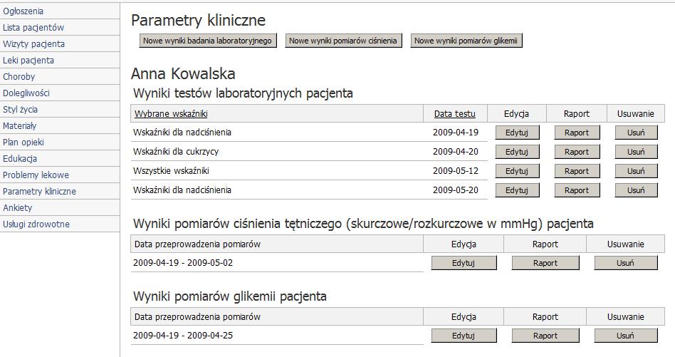 12. Parametry kliniczne Zakładka ta służy dokumentowaniu wyników badań.