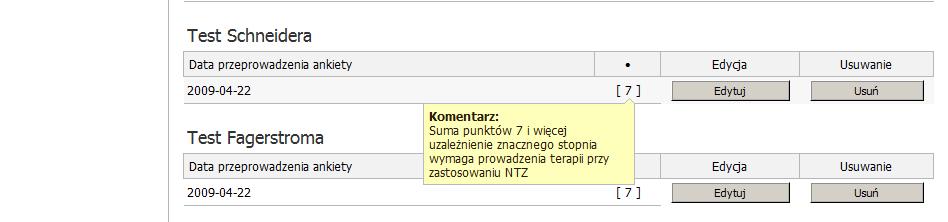 W części dotyczącej nadciśnienia i cukrzycy jest możliwość zapisania wyników pomiarów w formie dziennika. 13.