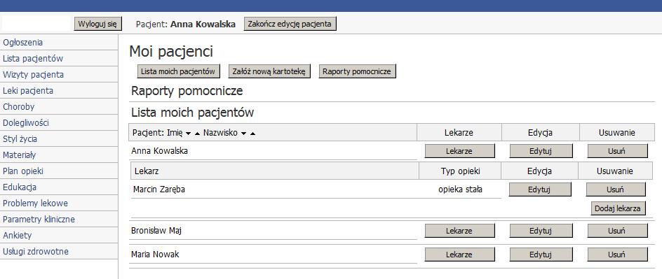 Czynności w poszczególnych zakładkach 2. Lista pacjentów Zakładka ta systematyzuje dane pacjentów określonego farmaceuty i pozwala na zebranie danych demograficznych.