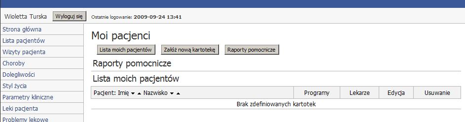 4.1 Zakładka 'Lista pacjentów' Instrukcja obsługi aplikacji FONTiC 2010 C rysunek 8 Po wybraniu tej zakładki widzisz listę pacjentów wpisanych przez Ciebie do bazy danych.