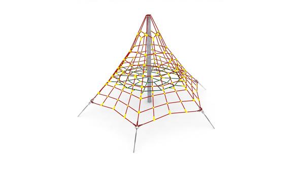 B6) Pirmida linowa Wymiary min.3,64m*3,64m*3,55 m: max 5,63m*5,63m*4m Główny element konstrukcyjny to słup stalowy zabezpieczony przed korozją poprzez cynkowanie ogniowe.