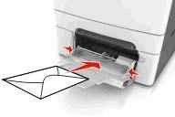 Ładowanie papieru i nośników specjalnych 45 Koperty należy wkładać wzdłuż prawej strony prowadnicy papieru, skrzydełkami do góry.