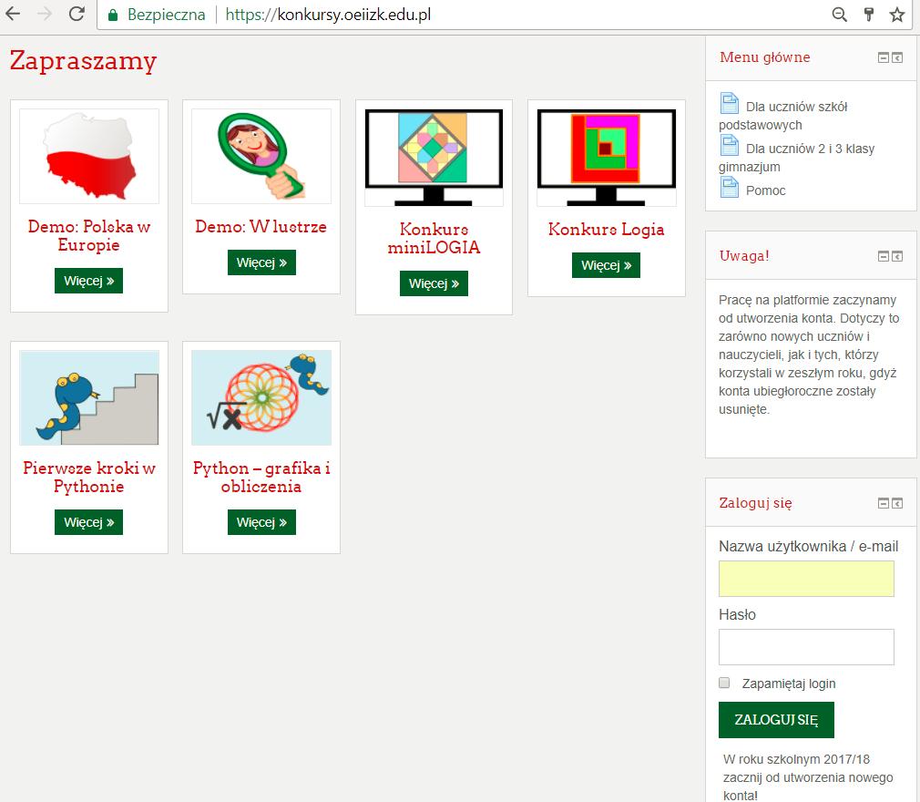 minilogia i Logia terminarz Wspólna platforma https://konkursy.oeiizk.edu.pl/ minilogia: I etap od 25.X do 15.XI godz.