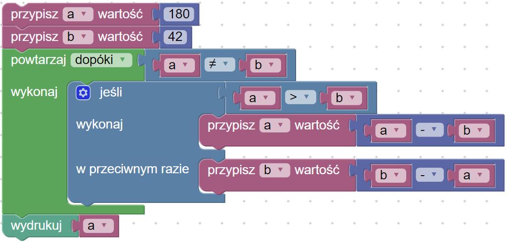 Algorytm Euklidesa w Google Blockly środowisko dostępne na