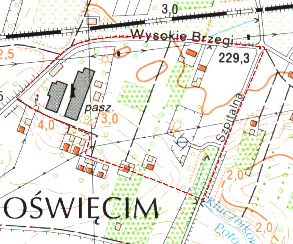 Rysunek 2 Mapa topograficzna w skali 1:10000 z połowy lat 90 XX w.