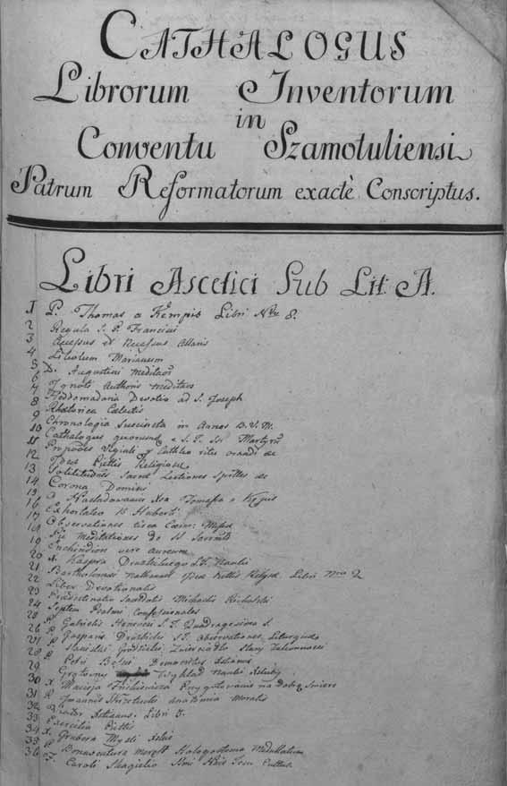 Spisy i katalogi wielkopolskich bibliotek klasztornych 109 Według tematyki posegregowano książki w katalogu biblioteki reformatów szamotulskich 34.
