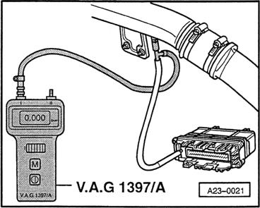 Pompa podciśnieniowa V.A.G 1390 1 Tester usterek V.A.G 11 lub V.A.G 12 z przewodem V.A.G 11/3 Warunki wstępne Pamięćusterek nie może zawieraćwpisów usterek, patrz grupa napraw 01; diagnoza własna; odczytywanie pamięci usterek.