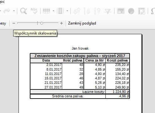 następnie przy użyciu ikon paska Formatowania doprowadzamy nasz arkusz do następującego wyglądu: