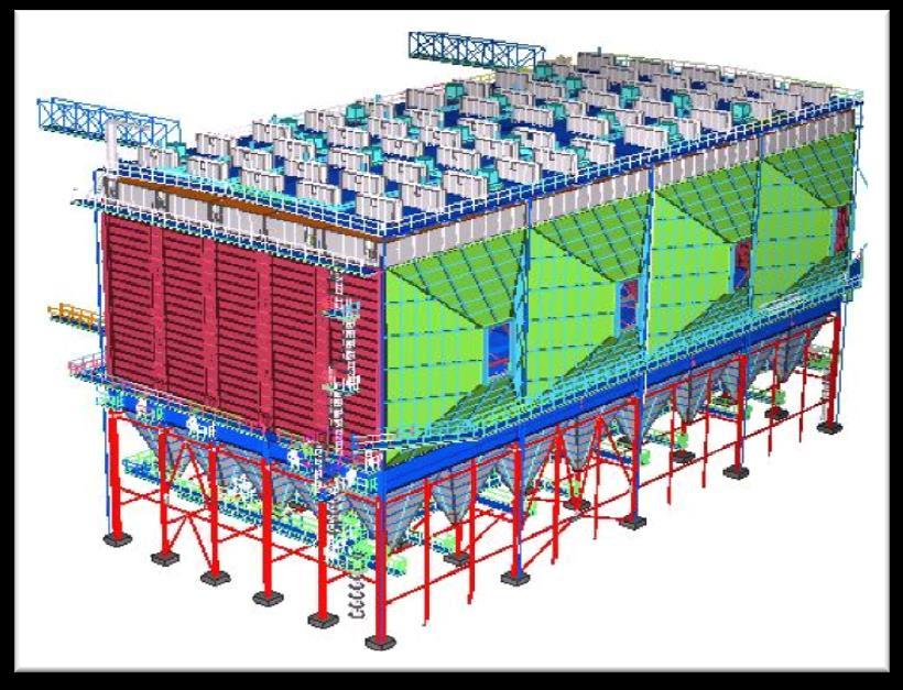 zawartość pyłu na wylocie 20 mg/m n 3 Paliwo: węgiel brunatny Elektrofiltry 4 bloki 800MW RWE Przepływ spalin: 4 x 1