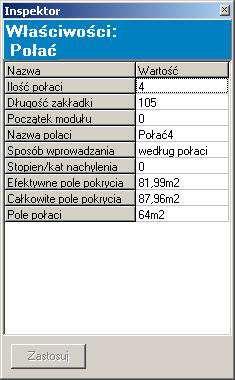 Właściwości połaci Konfiguracja łączeń Opcja "Konfiguracja łączeń" dostępna jest tylko dla pokryć występujących w gotowych wymiarach oraz blach modułowych (blachodachówek).