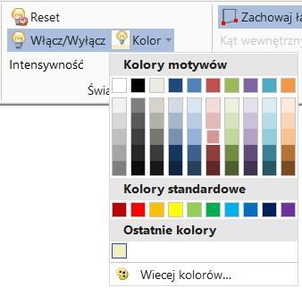 Intensywność światła słonecznego i intensywność oświetlenia sceny (pomieszczenia) w menu Oświetlenie znajdują się suwaki do regulowania intensywności światła wewnątrz i światła słonecznego.