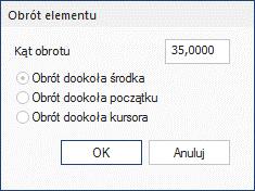 Dodanie funkcji Obrót dookoła środka pozwala projektantom obracać wybrane elementy wokół ich punktu środkowego o określony kąt (wpisywany z klawiatury).