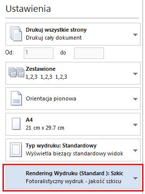 Nowa funkcja pozwala użytkownikowi dodać opcję Szybkie Kolejkowanie Wydruków do paska narzędzi Szybki Dostęp, pozwalając mu bezpośrednio wybrać i wydrukować zestaw wydruku bez konieczności