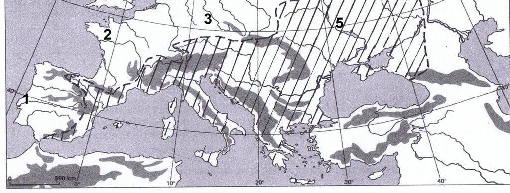 Iberyjski, o przeciął jedną rzekę, o przeciął jezioro Bodeńskie, o wyznaczył granicę zlewiska, ale nie zakreskował jego obszaru, o poprowadził granicę zlewiska do Zatoki Biskajskiej na zachód od