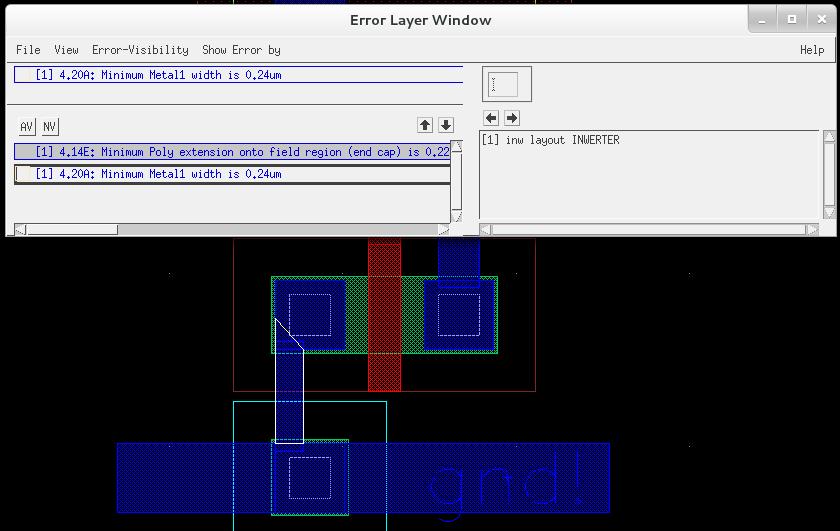 W przeciwnym razie pojawi się okno z informacją o znalezionych błędach: Laboratorium Projektowania Systemów Scalonych W oknie Error Layer Window, za pomocą przycisków ze strzałkami, można