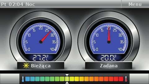 Instrukcja obsługi IV. Obsługa sterownika 1 2 5 3 4 1. Dzień tygodnia, godzina 2. Wejście do menu sterownika 3. Temperatura zadana strefy 4. Suwak zmiany temperatury zadanej sterownika.