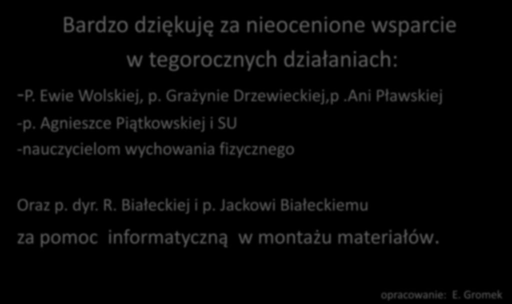 Agnieszce Piątkowskiej i SU -nauczycielom wychowania fizycznego Oraz p. dyr. R.