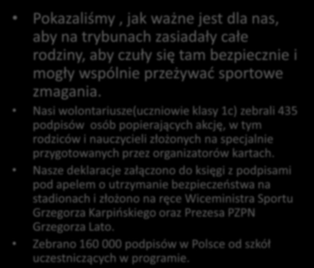 Przeciwdziałanie przemocy może byd skuteczne, udowodniliśmy to uczestnicząc w akcji zbierania podpisów Kibicuję Fair Play.