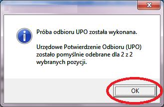 Otrzymane UPO jest zapamiętywane w archiwum dokumentów i w przypadku prawidłowo