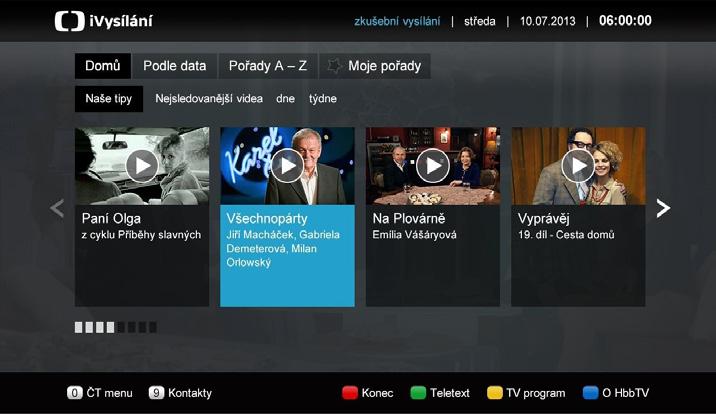 Obrázek c: ivysílání ČT HbbTV aplikaci spustíte stisknutím červeného tlačítka na dálkovém ovladači.