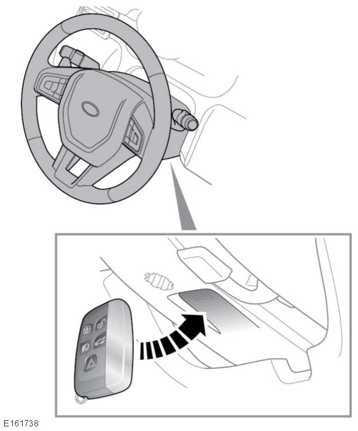 L Uruchamianie silnika 1. Przyłożyć kluczyk inteligentny Smart key płasko od spodu kolumny kierownicy, kierując przyciski w dół.