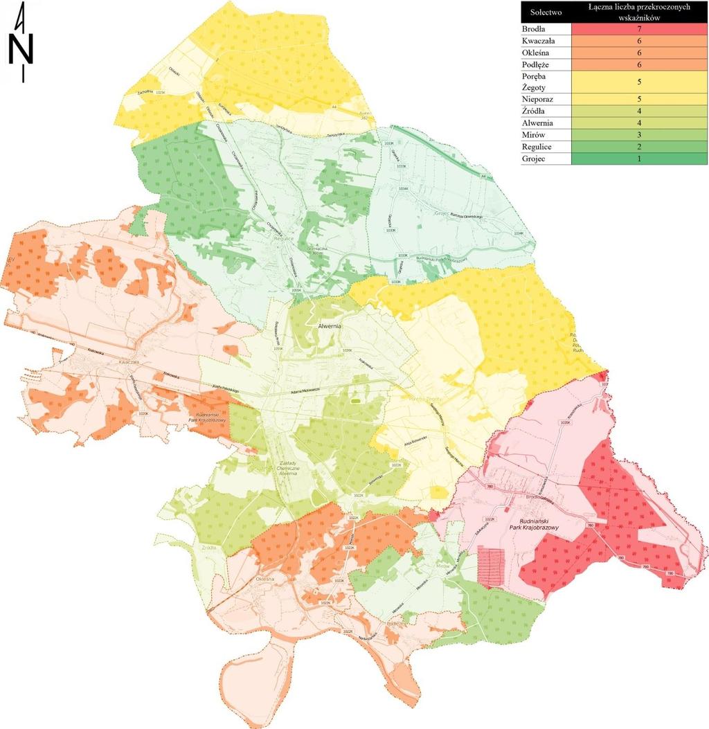 Podsumowanie diagnozy w sferze społecznej Mapa 3 Rozmieszczenie przestrzenne negatywnych zjawisk w sferze