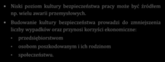 Budowanie kultury bezpieczeństwa pracy Niski poziom kultury