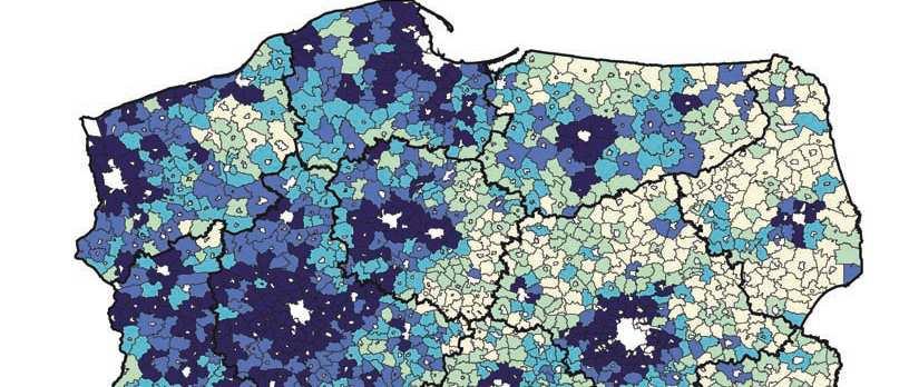 ROZWÓJ REGIONALNY OBSZARÓW WIEJSKICH polaryzacja również w układzie regionalnym Potwierdza się występowanie i nakładanie się na siebie dwóch porządków rozwoju obszarów wiejskich w Polsce: dywergencji